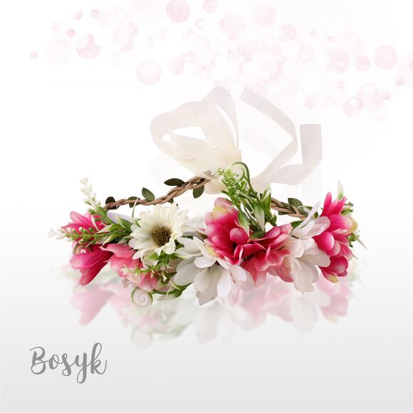 Rainbow Daisy Headband-Raspberry Red-Ivory -Headband For Girls- Headband Flower - Picture 1 of 1